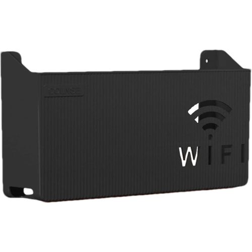 Wall Mount Router Shelf for WiFi Router and TV Receiver, Plastic Wall Holder Rack for Modem and Media Box, Easy Installation with Double Sided Tape and Screws, Space Saving Organizer – Black