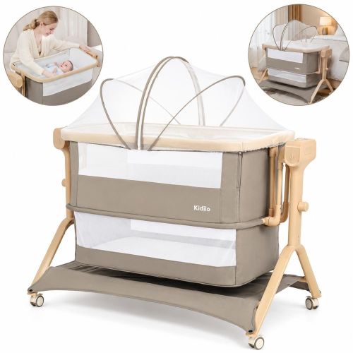 3 in 1 Multifunctional Baby Bassinet Light Khaki with Remote Control - Y12