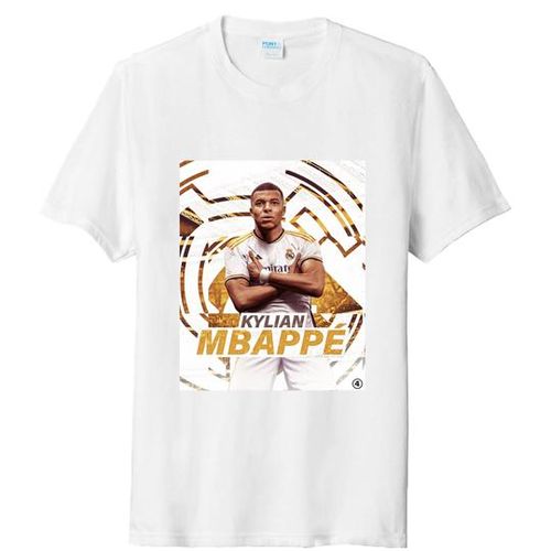 White cotton T-shirt football super star (Mbappe)
