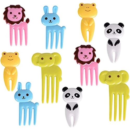 Supwell Set of 10 Lovely Animal Food Fruit Picks Forks, Mini Cute Cartoon Toothpick Sticks Decor for Kids Party Bento Lunch Box Sandwich Appetizer Pastry Decorative Cupcake Baby Dessert