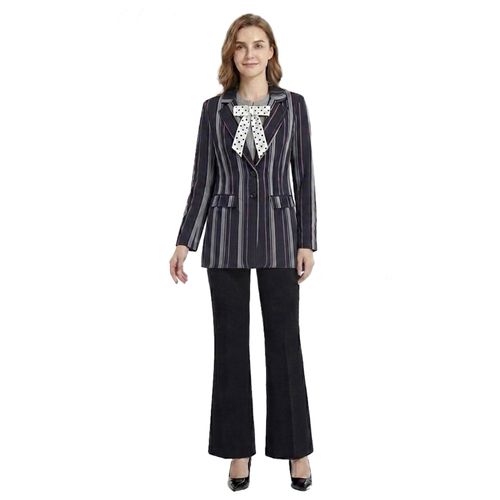 Womens Striped Jacquard Blazer with Designed Lapel