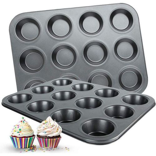 Muffin Pan Cupcake Pan 12 Eyes Non-Stick Baking Pan for Oven Kitchen Black Stainless Steel Dosage Not Applicable
