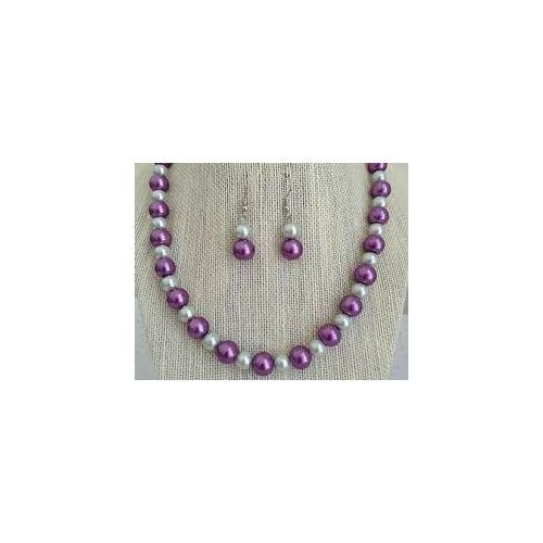 Necklace Chain-mauve And White - Pearls Of Mallorca - With Earring
