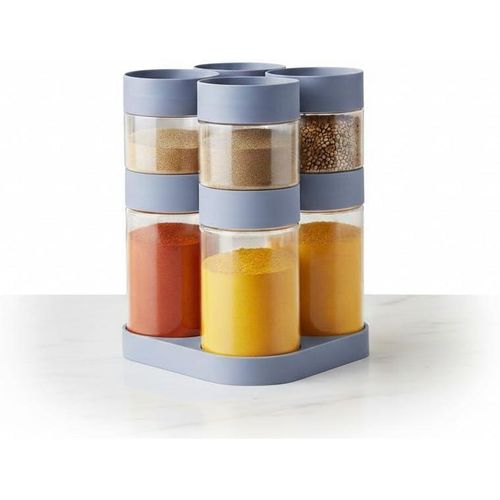 Spice Jars Set of 6 Clear with Rotating Stand, Spice Organizer for Kitchen Grey