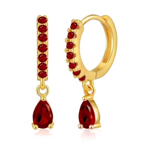 Gold color Dangle Earrings For Women Vintage Famale Piercing Royal Blue And Ruby Red CZ Zircon Drop Earring Jewelry Gift