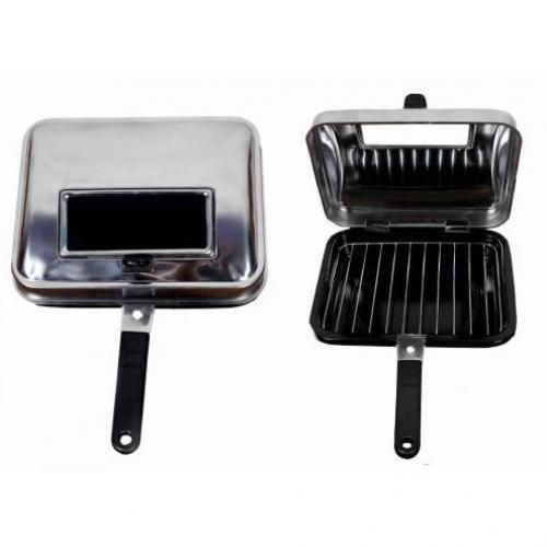Covered Stainless Steel Smokeless BBQ Pan -32 cm Silver, 30616