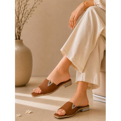 slippers satin flat With a shiny V-shaped embellishment SL-234 - Havan