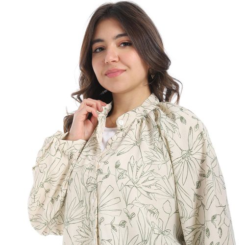 Floral Print Blouse-Olive-5726