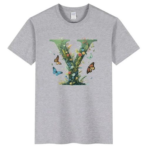 Light grey Cotton T-shirt Letter Y