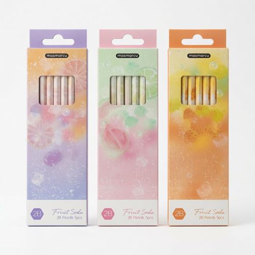 Chenguang Fruit Soda 2B Wooden Pencils – Pastel Marble Design, Smooth Dark Graphite, 5-Pack, School & Drawing - No: AWP32020