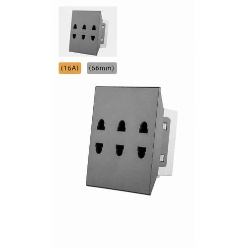 NUOVO Gray Triple American Socket with Safety Protection & Ground 66mm – 16A