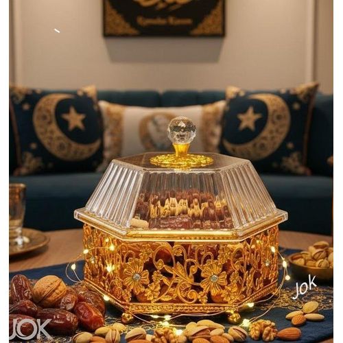 Metal bonbonnière with acrylic lid for serving sweets and nuts