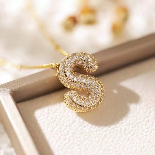 A-Z Letter Necklace for Men Women 14K Gold Plated Stainless Steel Chain with Cubic Zirconia Stone Accessory