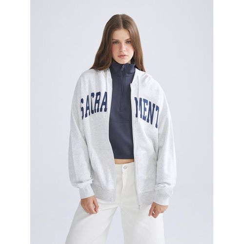 Embroidered Oversize Women's Thick Zippered Sweatshirt