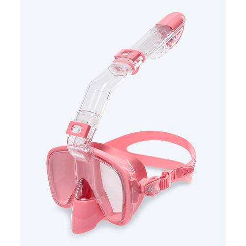 Snorkeling Mask and Dry Breathing Tube Set, 180 Degree Wide View, Anti-Fog Lens, Adjustable Fit, with Removable Camera Holder, for Adults or Youth - Pink (Color May Vary)