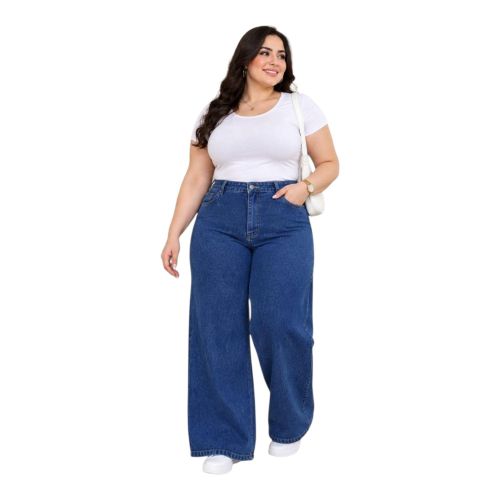 Women's Wide Leg Jeans Plus Sizes – High Waist and Wide Legs in Navy Blue