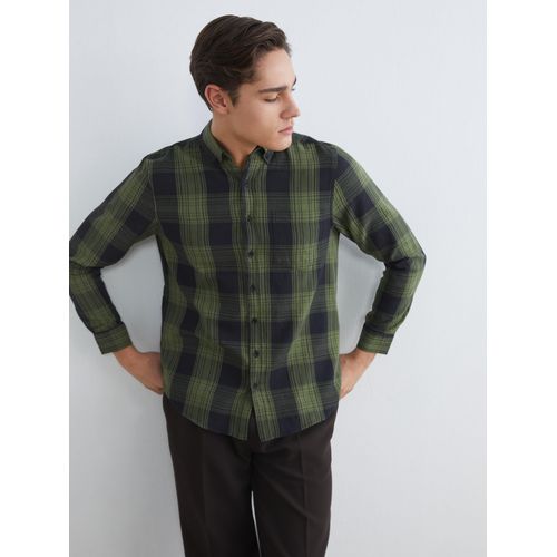 Regular Fit Plaid Poplin Men's Shirt