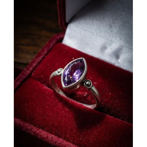 925 Sterling Silver Purple Amethyst Marquise Ring for Women – Elegant Handmade Gemstone Ring, Minimalist Promise Ring, Birthday Gift for Her size 5-6