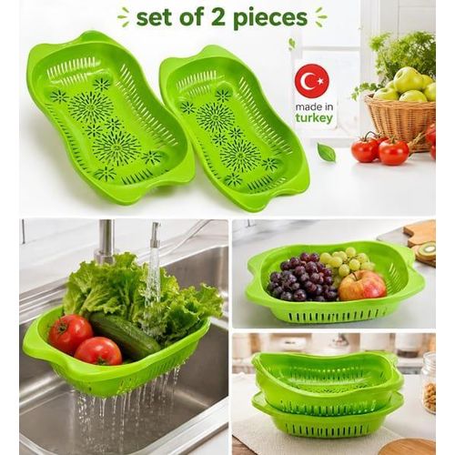 2-Piece Plastic Kitchen Colander Set – Multipurpose Fruit & Vegetable Washing Basket
