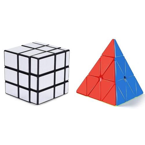 Cube Combos of High Speed Triangle Pyramid and Silver Mirror Magic Puzzle Cubes for Kids