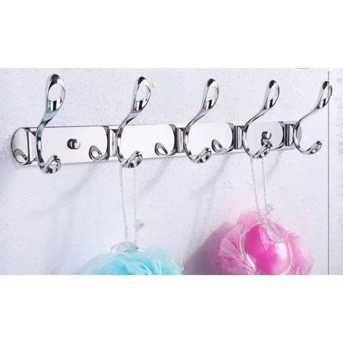 Wall-Mounted Hook Rail with 5 Double Hooks