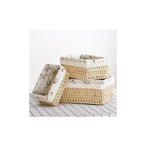 Bamboo Desk Storage Basket - Stylish Woven Design Organizer for Cosmetics, Keys, Snacks - Versatile for Tables, Desks, Living Rooms - (Beige)