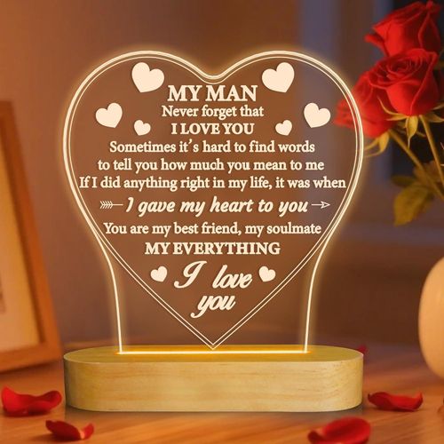 Anywin Valentines Gifts for Him Men, I Love U to My Husband's Gifts, Warm Light Wooden Decorative Lamp, Brown, Energy Efficient, Perfect for Living Room & Bedroom