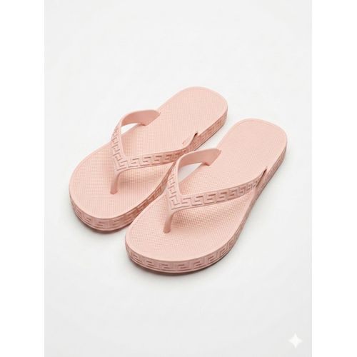 Women's Elegant Flat Slides - Casual Slippers - Stylish Open Toe Open-Back Flat Beach - Geometric Pattern - Rose