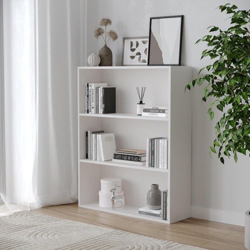 Wide 3-Tier Wooden Bookcase Cabinet, Low Storage and Display Shelving Unit for Books, Decor, and Media, Versatile Freestanding Organizer for Living Room or Office