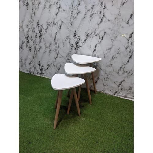 Nesting Table Set - Modern Coffee and Side Tables with a Simple Design and Wooden Legs - Space-Saving Design for Living Room, Bedroom, or Office
