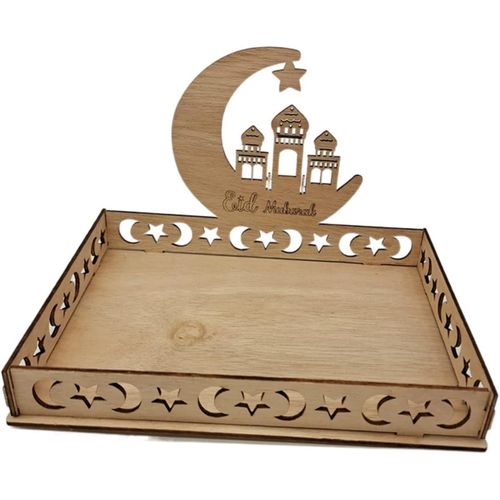 Ramadan Wooden Dessert Tray Eid Mubarak Moon Star Plate Ramadan Artistic Serving Dish Food Dinner Display for Islam Muslim Party