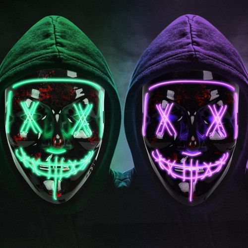 2PCS LED Masks Halloween Scary Masks Cosplay LED Costume Masks Set EL Wire Light up Novelty Masks for Halloween Festival Party