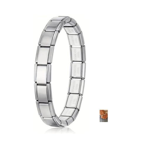 Italian Stainless Steel 9mm Rubber Bracelet with Assorted Buttons Adjustable Stretch Elastic Bracelets Classic Design for Men Women