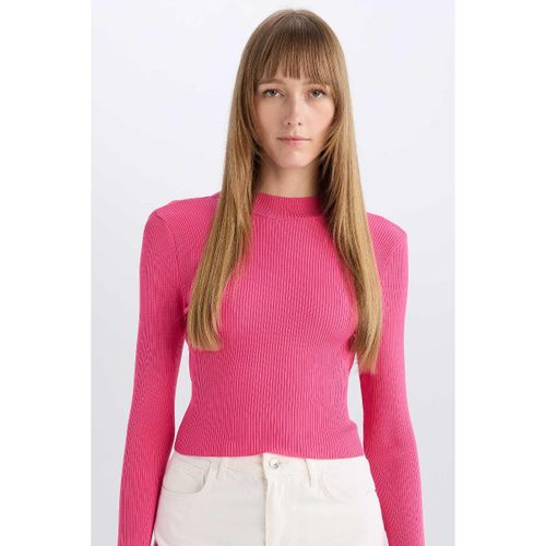 Woman Fitted Half Turtleneck Rib Knit Pullover