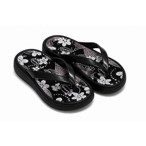 Women’s Floral Flip Flops – Lightweight Anti-Slip Casual Beach Slippers – Black