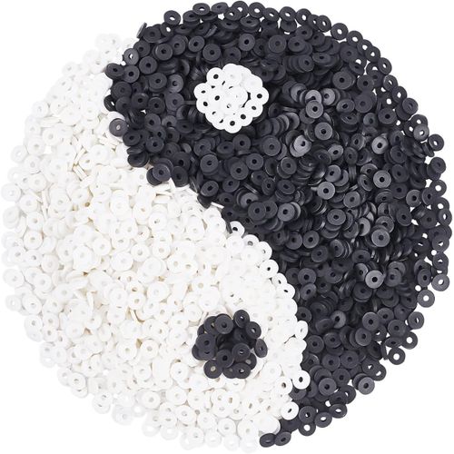 PandaHall 3800pcs 6mm Round Polymer Clay Beads, Soft Polymer Clay Beads Spacers Black White Beads Loose Handmade Beads for DIY Jewelry Necklace Bracelet Earring Craft Making