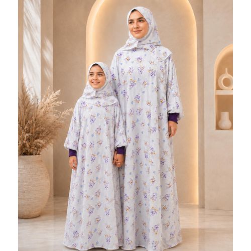 Esdal - isdal Floral Print Abaya with Matching Hijab, Full-Length, Loose Fit,