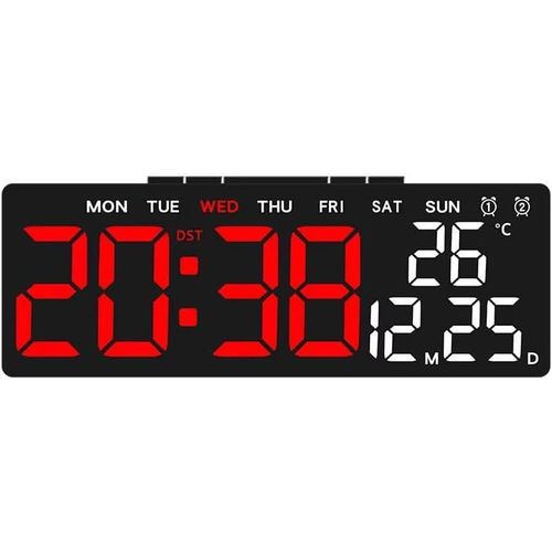 منبه رقمي LED ذكي بمنفذ USB - ساعة طاولة بإضاءة تلقائية ومنبه مزدوج مع عرض التاريخ ودرجة الحرارة-مناسب لأي مكان غرفة النوم - المكتب - طاولة جانبية (احمر)