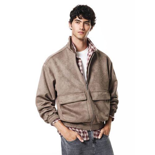Loose Fit Collared Neck Suede Men's Jacket