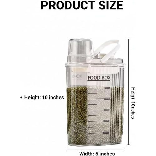 Dry food storage containers with measuring cup, airtight acrylic kitchen storage organizer, transparent food storage box for flour, sugar and rice with lockable lids (2500 ml), 30384