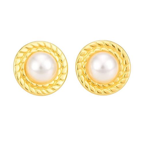 Elegant Gold Plated Vintage Stud Earrings with White Pearl Classic Round Design for Women