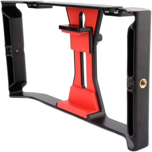 Smartphone Video Cage Rig, Handheld Phone Video Filmmaking Vlogging Stabilizer Grip Tripod Mount Fits Most Phones, With Cold Shoe Mounts, 1/4in Screw Holes To Connect LED Lights/Microphones