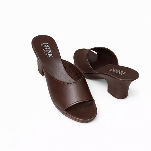 Women's leather heeled slippers