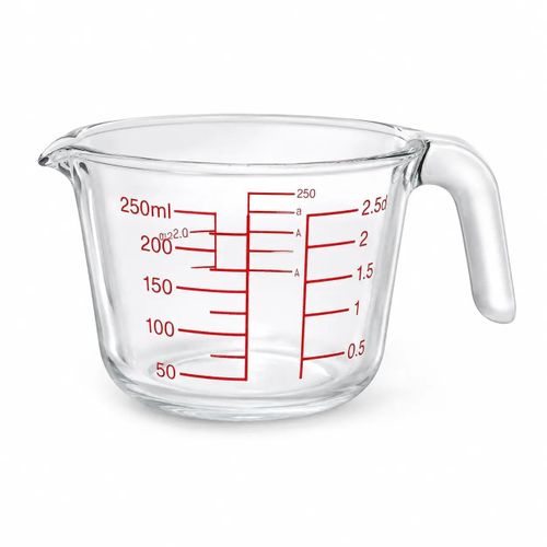 Borosilicate Glass Measuring Cup 250 ml, Graduated Measuring Jug with Red Scale, Easy-Pour Spout & Handle, Microwave & Dishwasher Safe, 7.5 cm Height x 10 cm Diameter