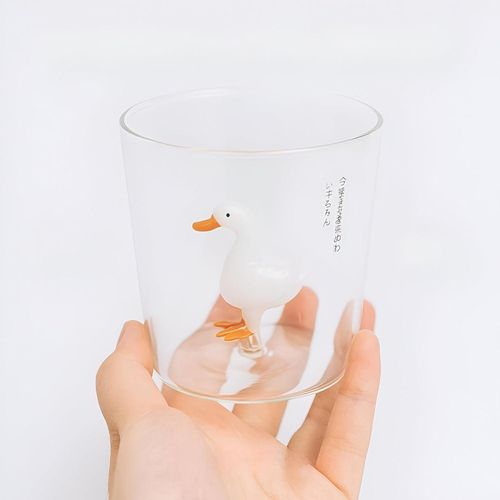 كوب بط بتصميم جديد - كوب زجاجي ثلاثي الأبعاد مصنوع يدويًا بتصميم بط لطيف مصمم للقهوة والشاي والحليب والعصير والماء والويسكي، مثالي كبداية للمحادثات وزينة جميلة للمكتب وهدية لا تُنسى