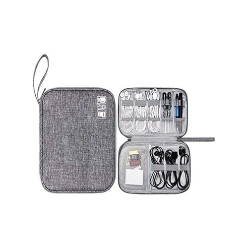 Electronic Accessories Organizer Case for Travel, Portable Digital Cable Storage Holder for Mobile Cables, USB Cables, Power Bank, SD Card, Flash Memory, Charger, Wires and Earphones (Gray)