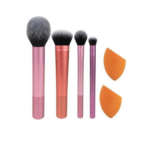 Makeup Brush Set with 6 Pics for foundation, eyeshadow, and concealer and 2 sponge blenders.