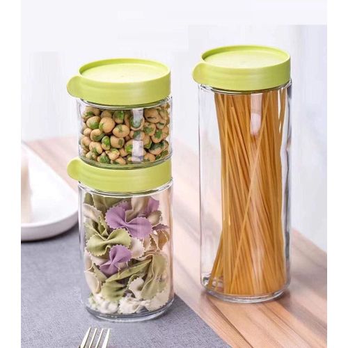 FASHION.HOME Airtight Glass Canister Set - 5 Pieces Assorted Sizes for Storing Legumes and Nuts - Elegant Design