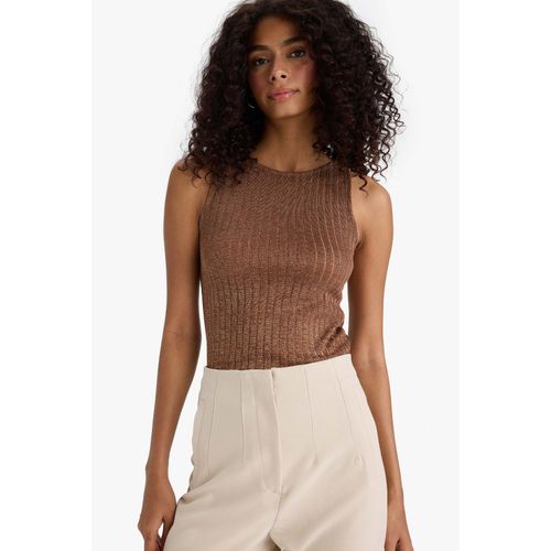 Slim Fit Crew Neck Glitter Fabric Tank Top