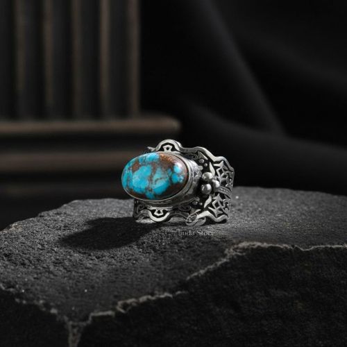 Handmade Turquoise Ring for Men: Sterling Silver Boho Statement Jewelry